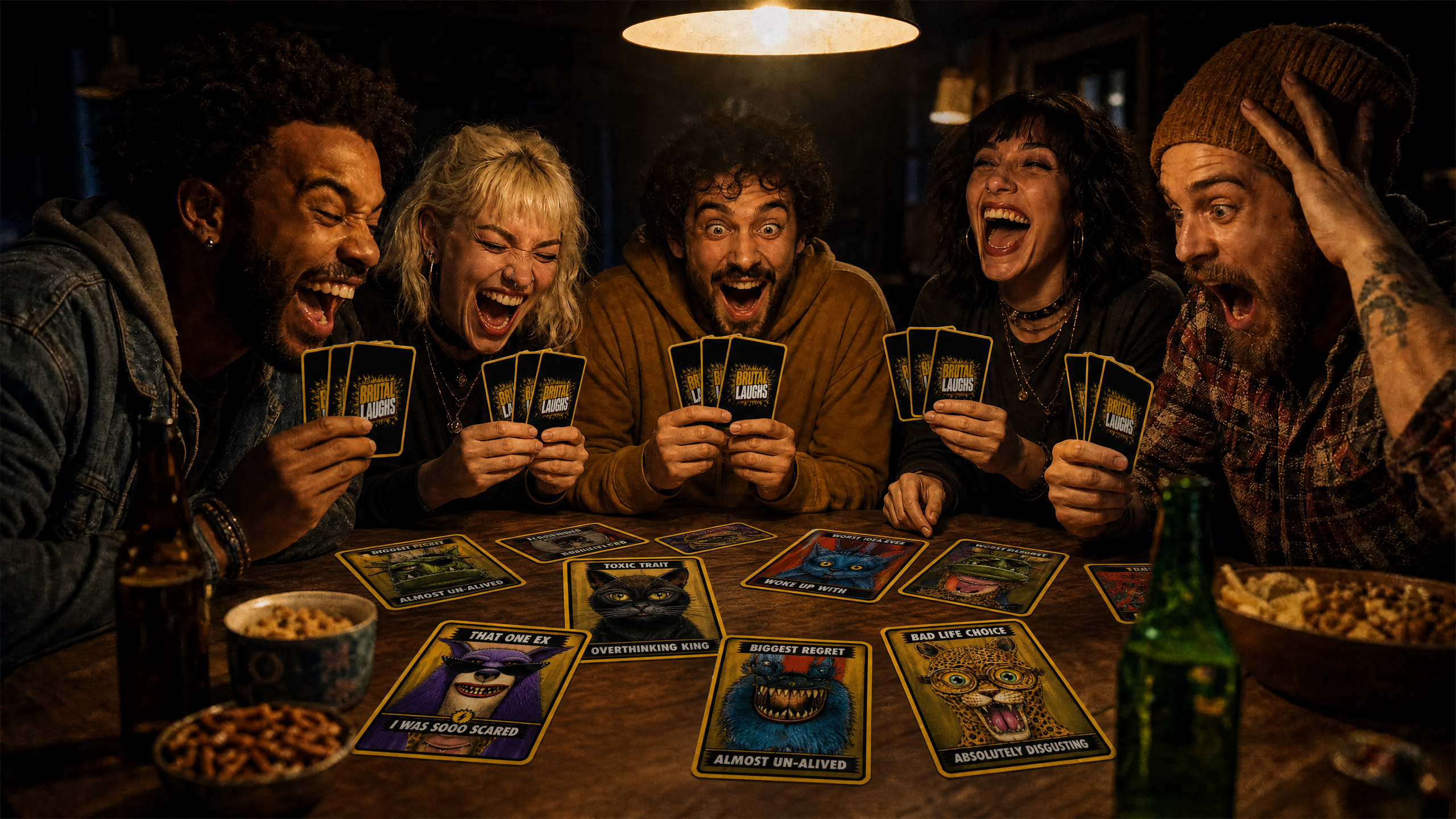 Friends playing Brutal Laughs